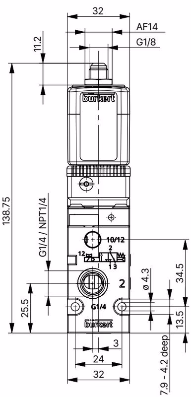 BURKERT 20000913 BURKERT Type 6518 standard variant dimensions