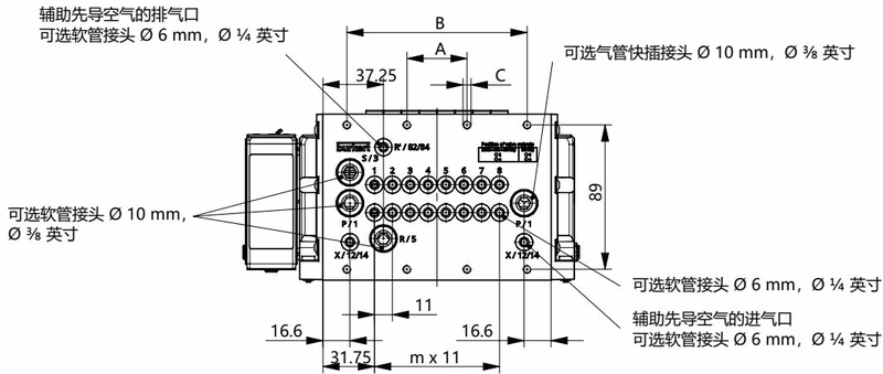 宝德 BURKERT 20010918 宝德 BURKERT 8652 型 4、8 和 12 阀槽版本外形尺寸