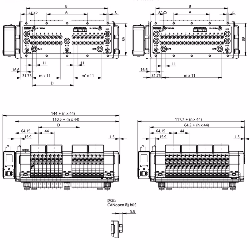 宝德 BURKERT 20023496 宝德 BURKERT 8652 型 16、20 和 24 阀槽版本尺寸图