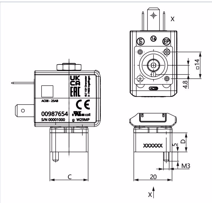 宝德 BURKERT 20060323 宝德 BURKERT 7011 型底板连接版本尺寸