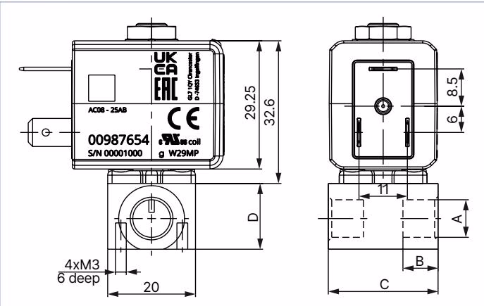 Bürkert 20074754 threaded variant dimensions