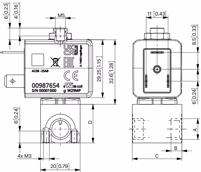 BURKERT 20074845 Type 7012 dimensions for threaded variant