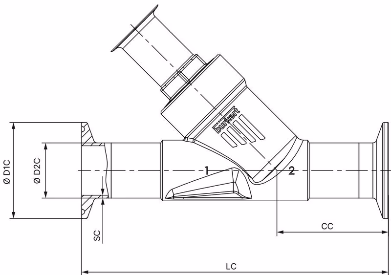 BURKERT 20075578 Burkert Type 2100 clamp connection dimensions
