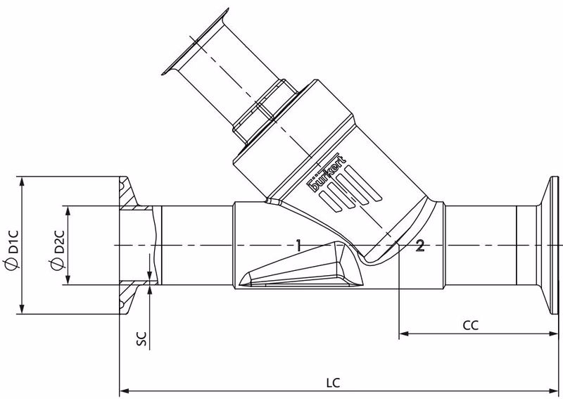 BURKERT 20108417 Type 2000 clamp connection dimensions