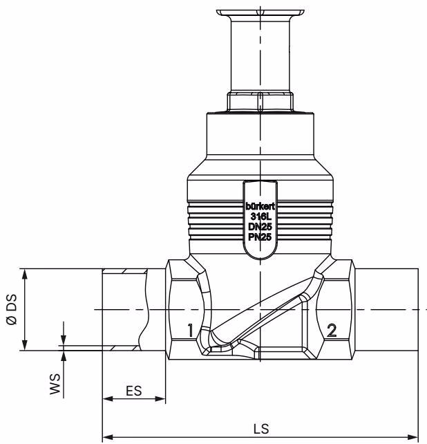 BURKERT 20112160 Burkert 3361 dimensions for body with welded connection