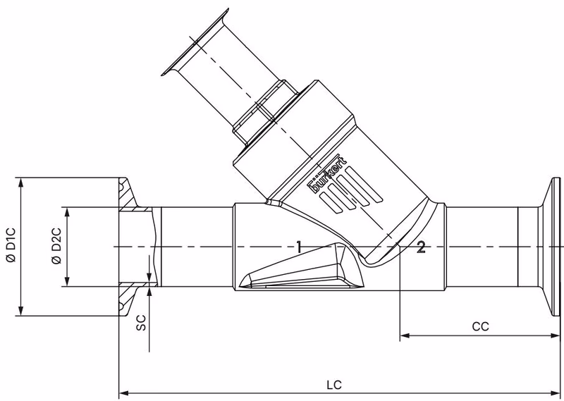 BURKERT 20120446 Type 2920 dimensions for clamp connection