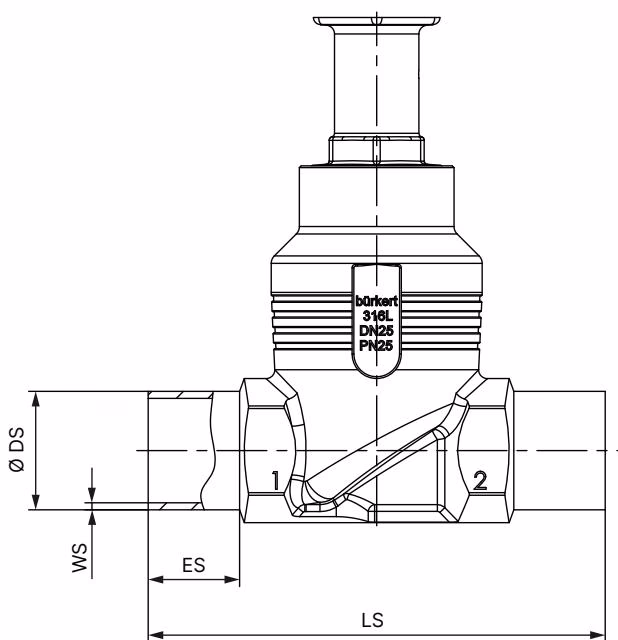 BURKERT 20128861 body with welded connection dimensions