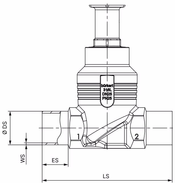 宝德 BURKERT 20128871 2921 型带有焊接接口的阀体尺寸