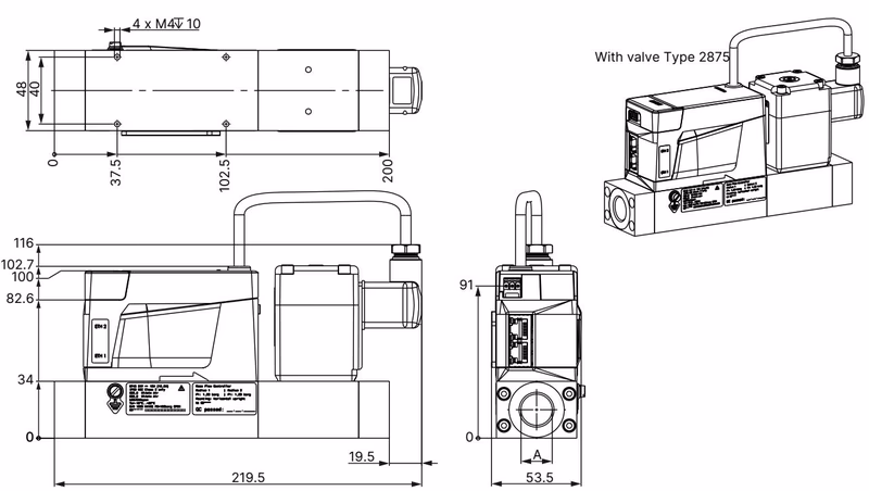 BURKERT 20129652 BURKERT Type 8745 Dimensions for MFC with valve Type 2875