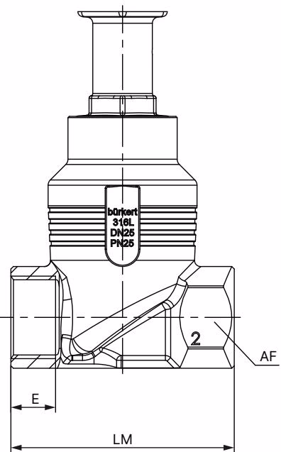 BURKERT 20137289 Type 2101 threaded body dimensional drawing