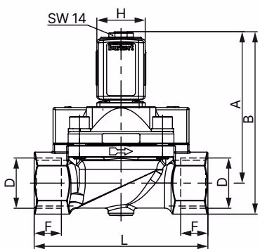 BURKERT 307326 Dimensions for steam variant NA07 DN 20