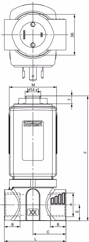BURKERT 323671 BURKERT 6027 standard variant dimensions drawing
