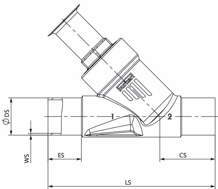 BURKERT 344501 body with welded connection dimensions drawing