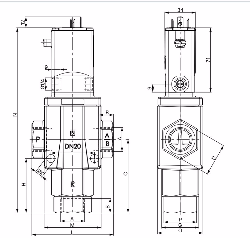 BURKERT 351181 Burkert Type 6430 external air controlled variant dimensions