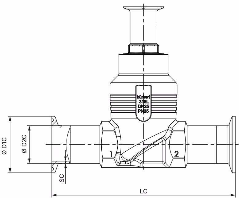 宝德 BURKERT 367345 宝德 BURKERT 3361 型带卡盘接口的阀体尺寸