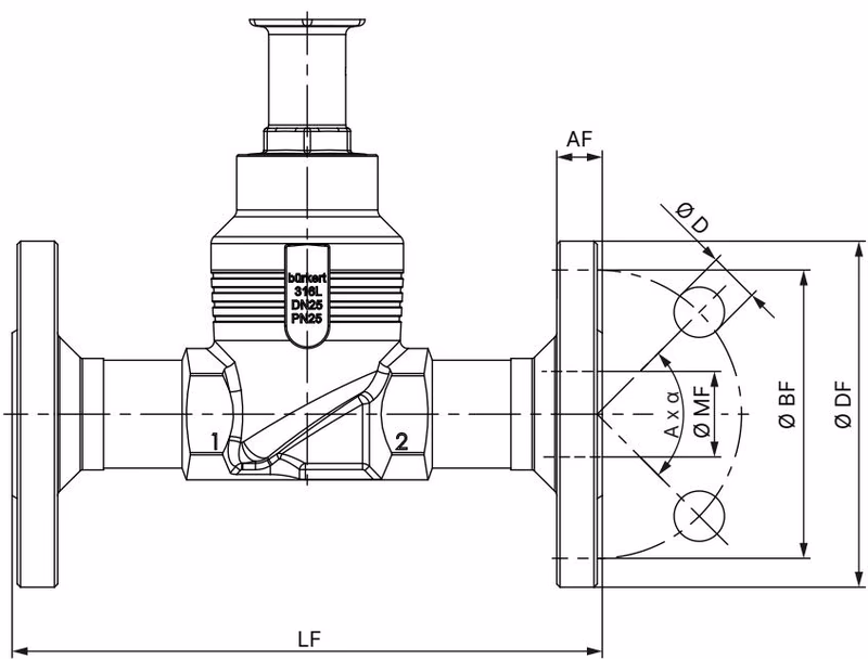 BURKERT 368144 Burkert Type 2101 body with flange connection dimensions