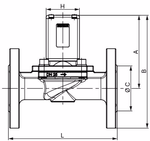 BURKERT 43553 (Type 0290) dimensions for flange variant