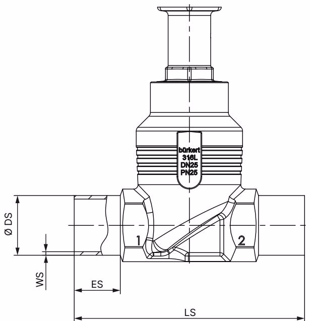 BURKERT 466450 Type 2012 body with welded connection dimensions