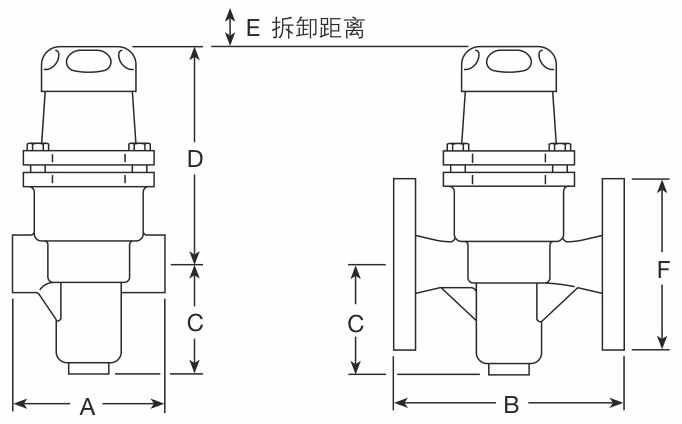 Spirax Sarco BRV2S and BRV2B Ductile Iron Pressure Reducing Valve - Dimension Drawing