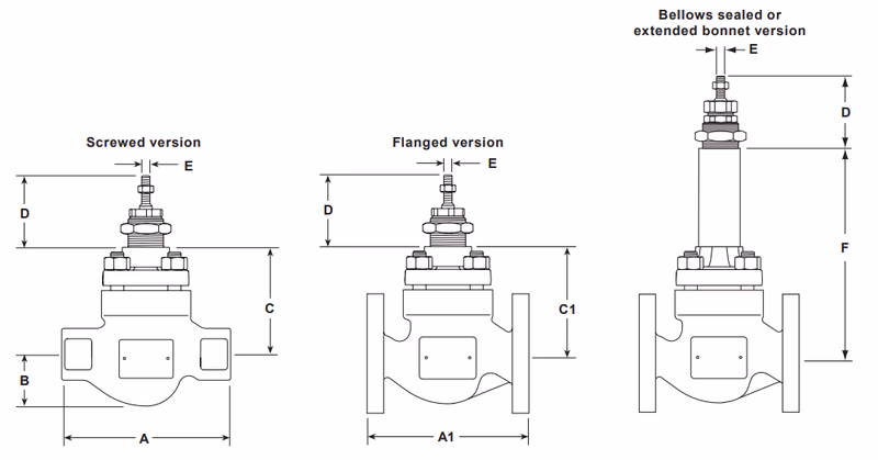 Spirax Sarco KE71/KE73/KE43 Two-Port Control Valve - Dimensions
