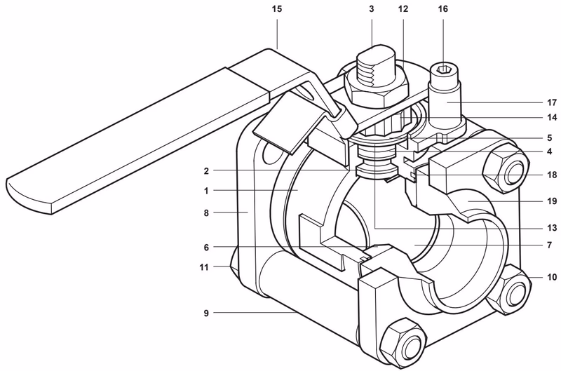 斯派莎克 Spirax Sarco M16Vi 和 M16Si ISO 球阀结构标注图