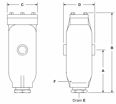 Spirax Sarco S1 Baffle Type Separator - Dimension Drawing