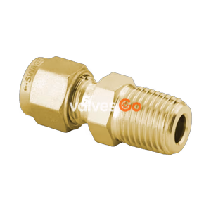 Swagelok B-12M0-1-6RT Brass Tube Fitting, Male Connector, 12 mm Tube OD x 3/8 in. Male ISO Tapered Thread
