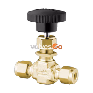 Swagelok B-1RS4 Brass Integral Bonnet Needle Valve, 0.37 Cv, 1/4 in. Swagelok Tube Fitting