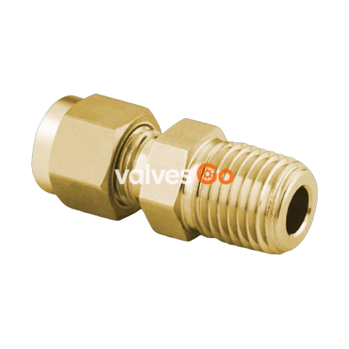 Swagelok B-300-1-4BT Bored-Through Male Connector, Brass, 3/16 in. x 1/4 in. NPT