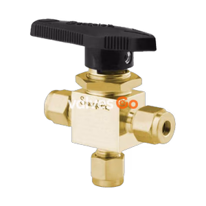 Swagelok B-43XS4 Brass 1-Piece 40 Series 3-Way Ball Valve, 0.90 Cv, 1/4 in. Tube Fitting