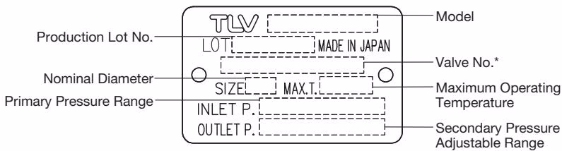 TLV COS-16 specifications plate