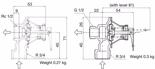 Yoshitake AL-52F-95 relief valve dimensions