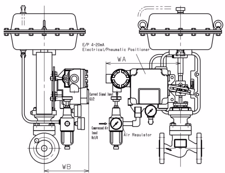 Yoshitake CT-100 dimensions with E/P positioner