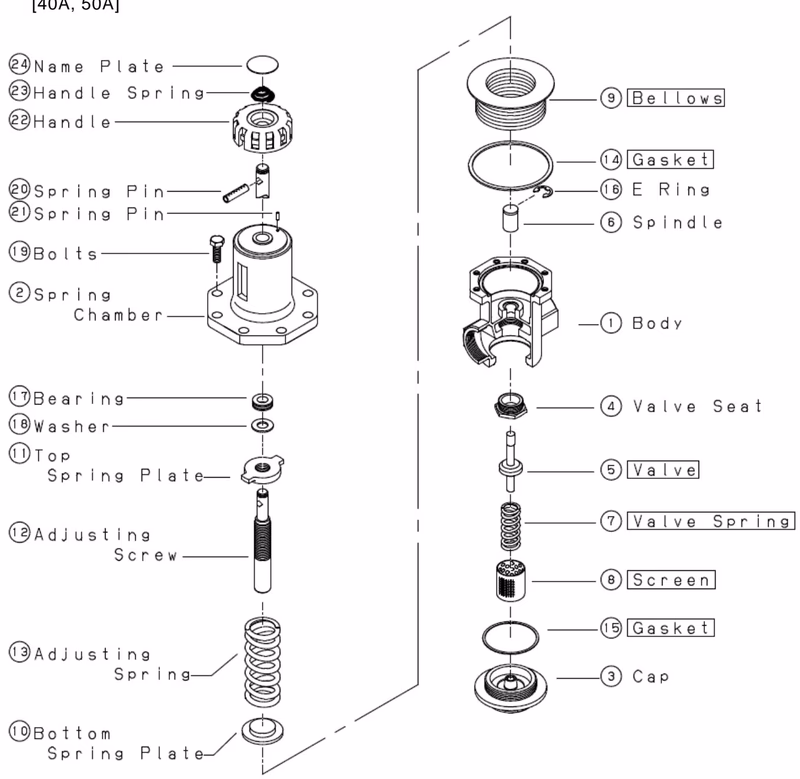 Yoshitake GD-30 exploded drawing for 40A and 50A