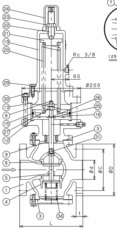 Yoshitake GD-7 drawing for sizes 65A to 100A