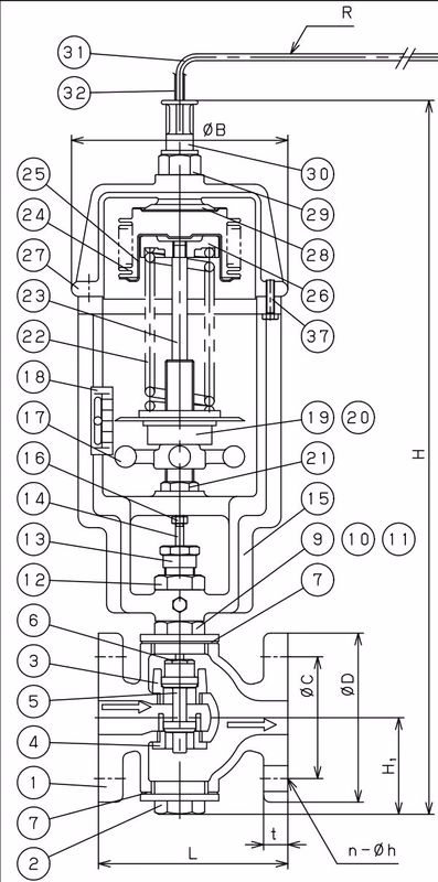 Yoshitake OB-2 structural drawing and parts breakdown for 15A to 40A sizes