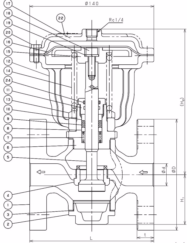 Yoshitake PD-2 flange drawing 15A to 25A