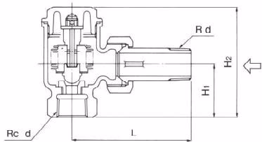 Yoshitake TS-3A angle type radiator trap dimensional drawing