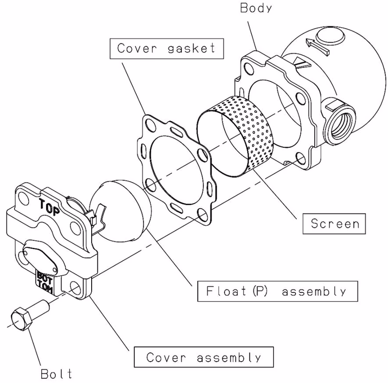 Yoshitake TSF-8F float steam trap exploded drawing and parts list